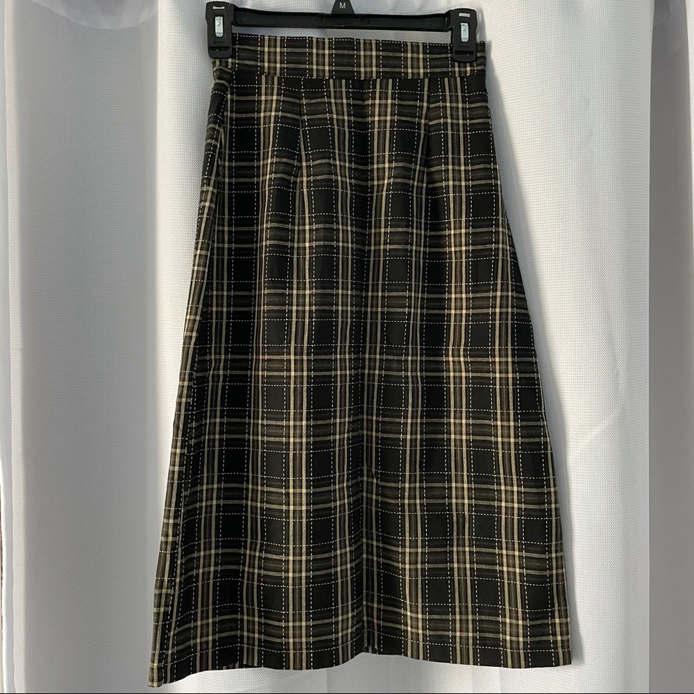 Last Chance 7/18! Brown Tan Black Plaid A-line Pencil Skirt